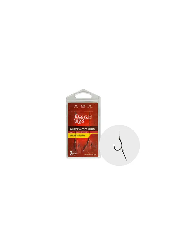 Ofertă promoțională | Carlige legate Benzar Method Rig Bait Sting Barbless Nr.10, 2 buc/plic